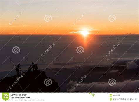 Sunrise at Mount Rinjani Summit on Morning. Lombok Island, Indonesia Stock Image - Image of ...