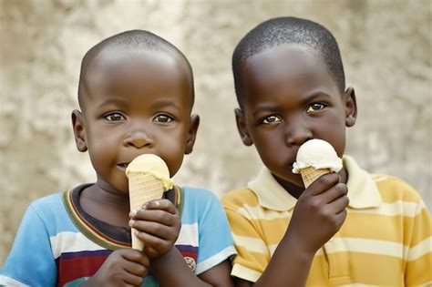 Premium Photo Two Black Boys Happily Eat Ice Cream