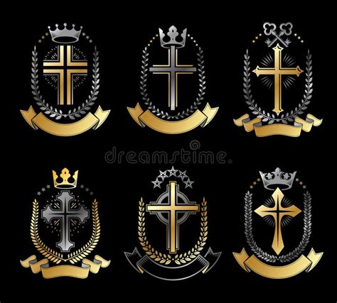 Christian Crosses Emblems Set Heraldic Vector Design Elements C Stock