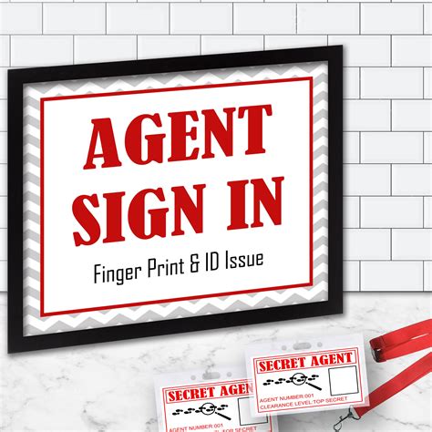 Red Sign In Sheet Entrance Sign Poster Spysecret Agent Birthday