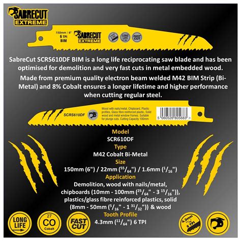 Sabrecut S Df Mm Demolition Reciprocating Sabre Saw Blades Wood