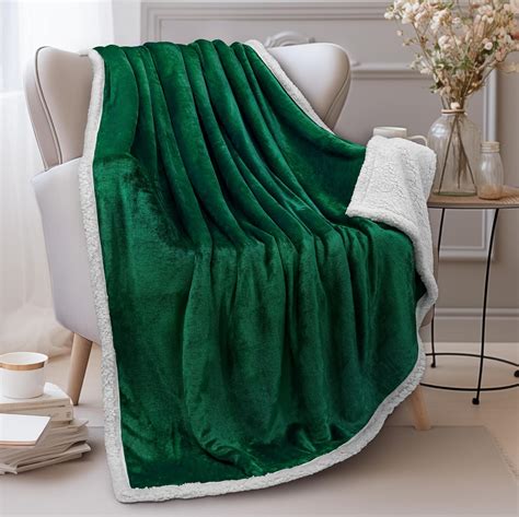 Amazon PAVILIA Emerald Green Sherpa Fleece Throw Blanket For Couch