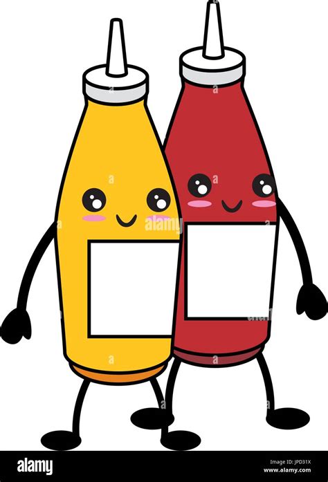 Kawaii botellas de salsa icono sobre fondo blanco ilustración vectorial