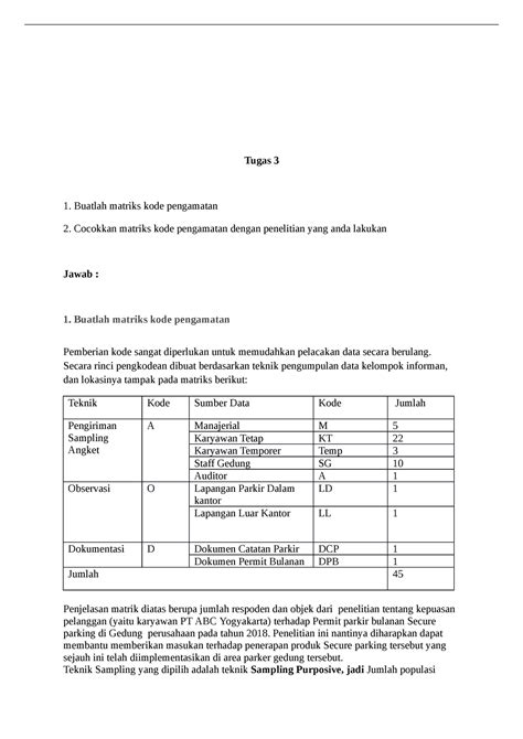 Tugas 3 Metode Penelitian Sosial Tugas 3 Buatlah Matriks Kode
