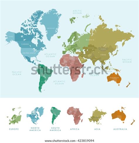 Continents Countries On World Map Marked Stock Vector (Royalty Free ...