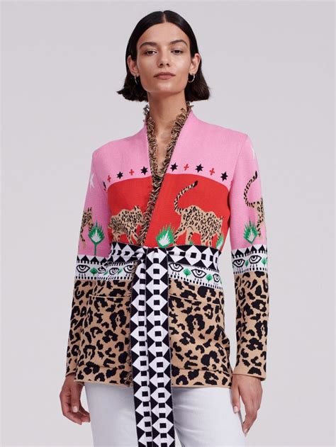 Leopardess Cotton Jacquard Cardigan Pink Red Cardigan Red Silk Top