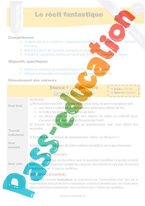 Récits CM2 Exercice évaluation révision leçon pdf à imprimer