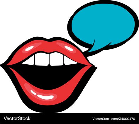 Pop Art Mouth Speaking With Speech Bubble Fill Vector Image