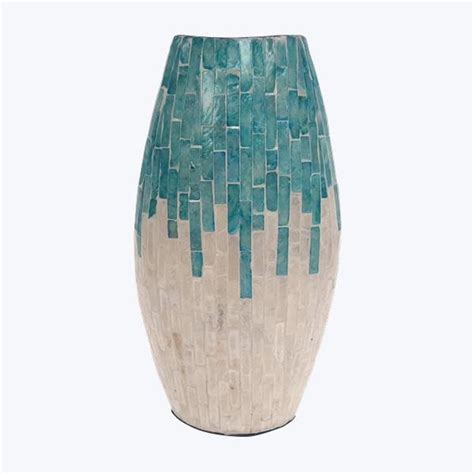 Teal Blue And White Capiz Vase Hand Designed In The USA Etsy