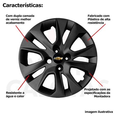 4X Calota Gm Onix 2020 Aro 15 Preto Emblema 377Cp em Promoção