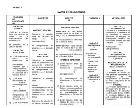 Modelo De Matriz De Consistencia Y Operacionalidad Anexo Matriz De