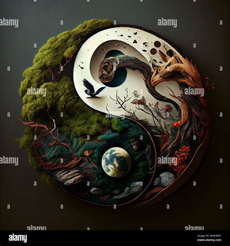 D Render Of Yin Yang With Nature Elements Stock Photo Alamy