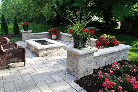 Paver Patio Fire Pit And Wall Limestone Caps ”firepitbackyardlandscape” Patio Pavers Design