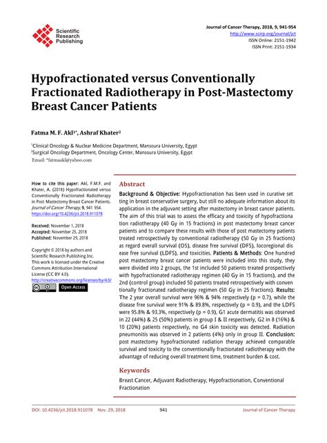 Pdf Hypofractionated Versus Conventionally Fractionated Radiotherapy In Post Mastectomy Breast