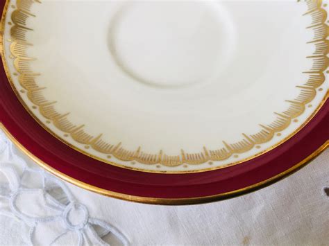 Aynsley Red And Gold Tea Cup And Saucer Gold Trim Wide Etsy