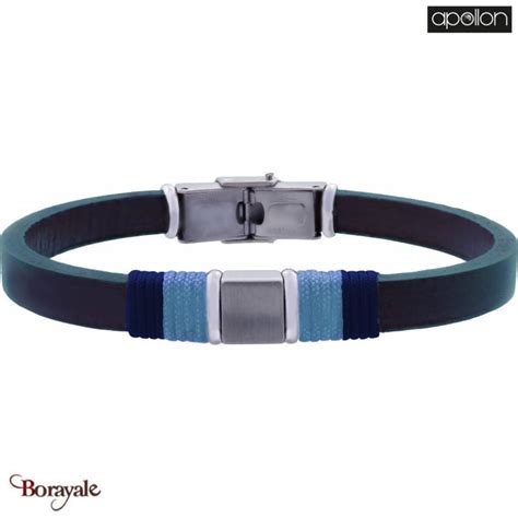 Bracelet Homme Apollon Acier Et Cuir Italien Bleu Longueur Cm