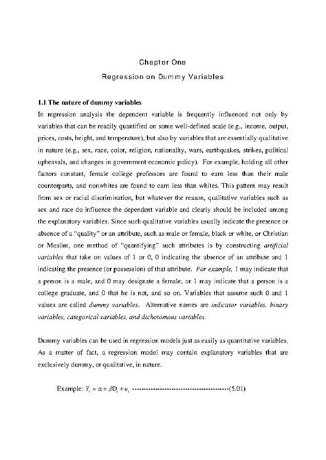 Ch 1 - Chapter One Regression on Dummy Variables 1 The nature of dummy
