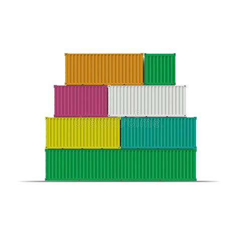 Realistic Vector Illustration Of Colorful Cargo Containers Stacked On Top Of Each Other Stock