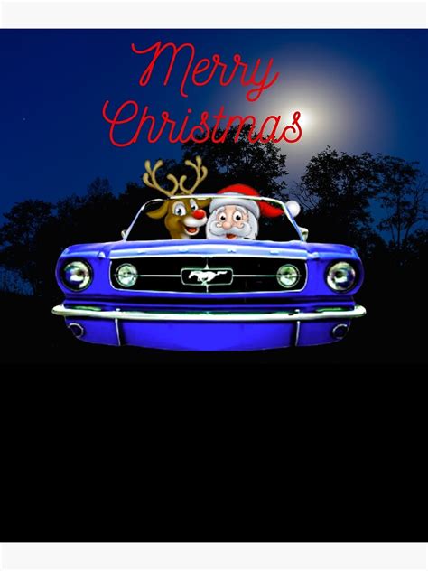 Póster Feliz Navidad Santa Claus Y Rudolph En Mustang De Musclecarts