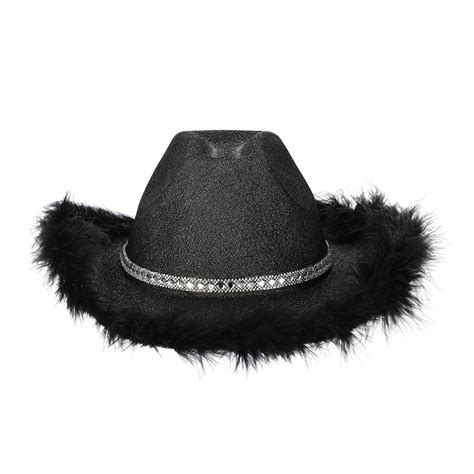 Glitters Cowboy Hats For Women Men Fluffy Feather Cowgirl Hat Felt Wide