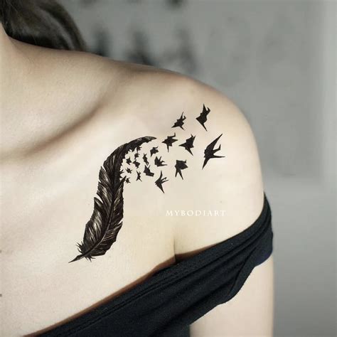 Rey Unique Feather Temporary Tattoo Sheet Set Chest Tattoos For Women