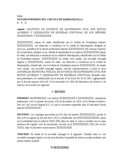 Solicitud De Divorcio Pdf Divorcio Propiedad De La Comunidad