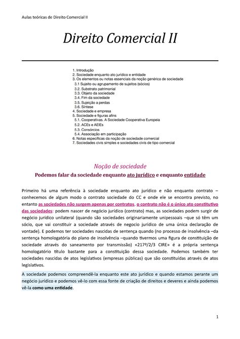 Direito Comercial Ii Apontamentos Direito Comercial Ii No O De