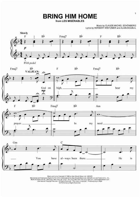 Bring Him Home Piano Sheet Music | OnlinePianist