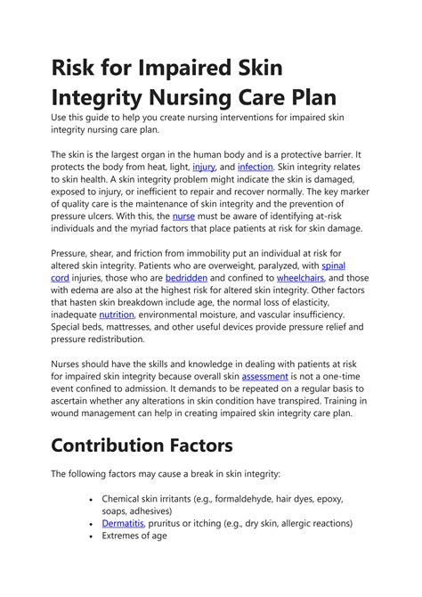 SOLUTION Risk For Impaired Skin Integrity Nursing Care Plan Studypool