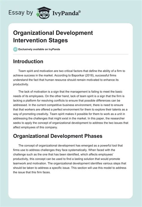 Organizational Development Intervention Stages 1921 Words Report