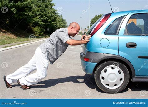 Man Pushing A Car Stock Photo Image Of Help Engine Mechanics 3226214