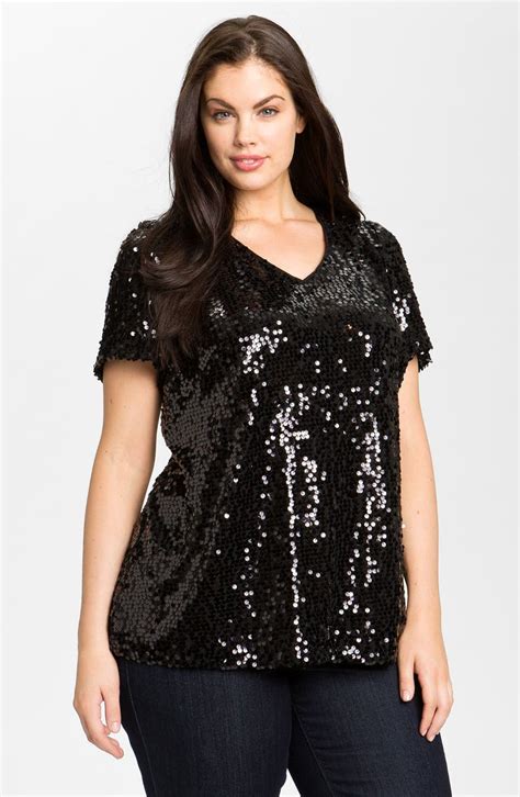 Adrianna Papell Sequin V Neck Top Plus Nordstrom