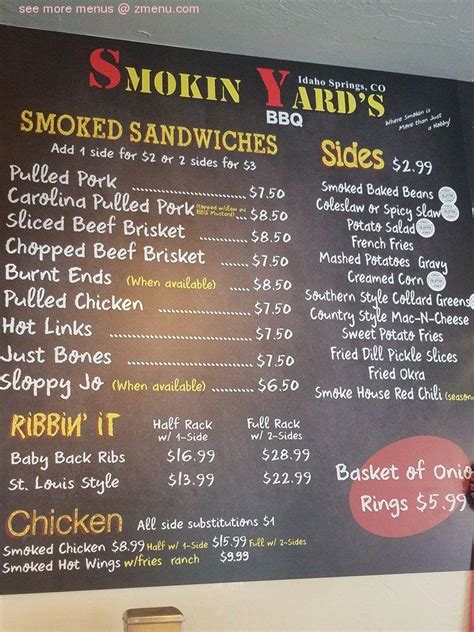 Online Menu Of Smokin Yards Bbq Restaurant Idaho Springs Colorado