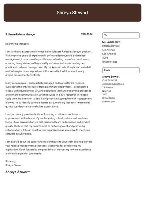 Software Release Manager Cover Letter Example For 2024 Proven Tips Cvdesignerai