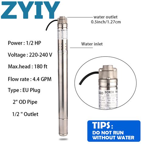 ZYIY 2 Inch 1 2HP Screw Pump Deep Well Pump Submersible Water Pump For