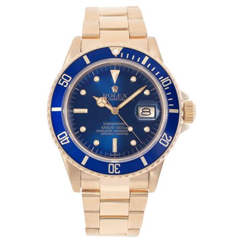 Rolex Submariner 16808 Automatic Watch 18k Yellow Gold Blue Dial At