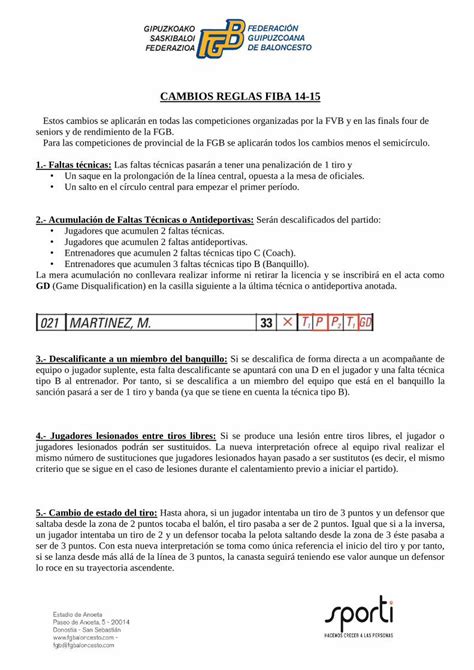 PDF CAMBIOS REGLAS FIBA 14 15 Fgbaloncesto Reglas Fiba 14 15