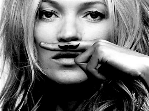 Kate Moss Mustache Print Black And White Fashion Poster Etsy