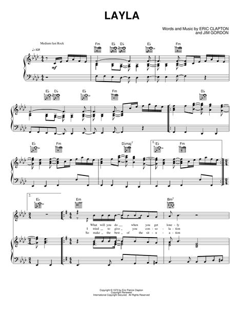 Layla Sheet Music By Eric Clapton For Pianokeyboard And Voice Noteflight