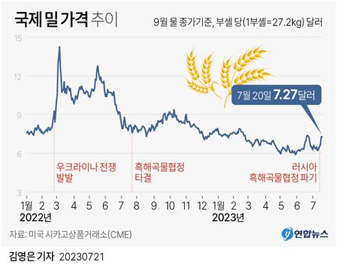 그래픽 국제 밀 가격 추이 연합뉴스