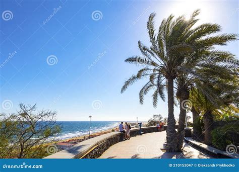 Maspalomas Beach Promenade Gran Canaria Island Spain Editorial