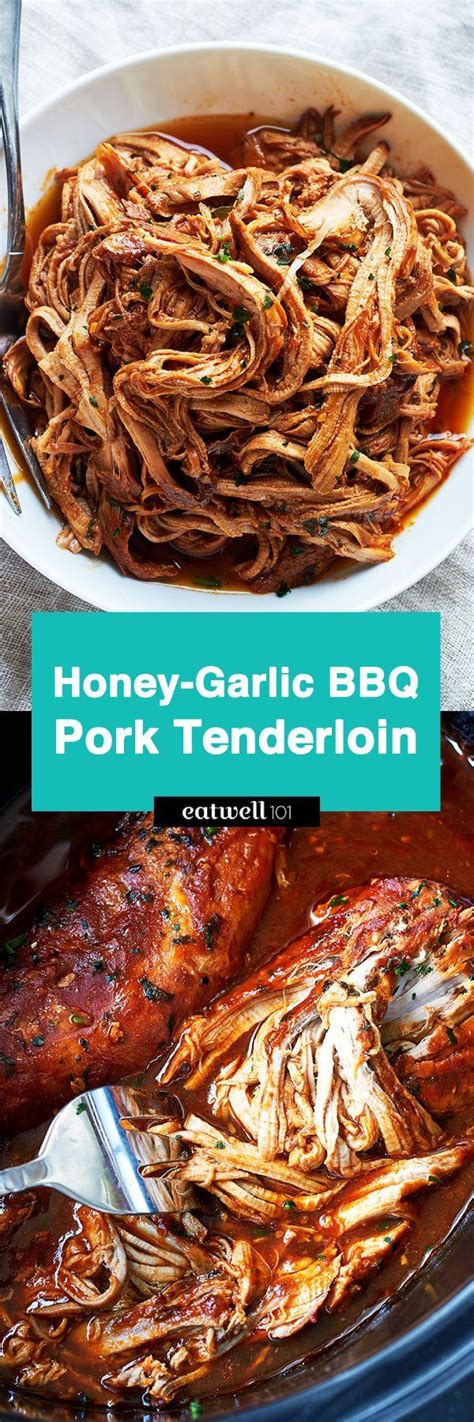 Honey Garlic Bbq Pork Tenderion In A Slow Cooker With Text Overlay