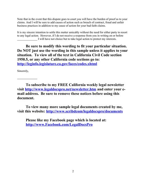 FREE Sample California security deposit dispute letter | DOC