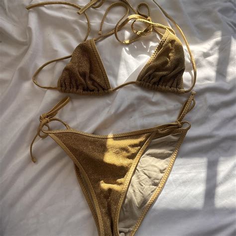 Gold Sparkly Bikini Set Size Xss Seen On Size Depop