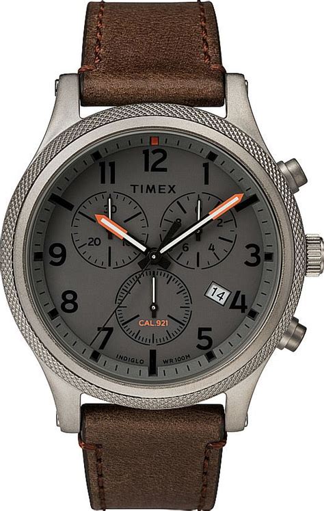 Men S Timex Military Allied Chronograph Brown Leather Strap Watch TW2T32800