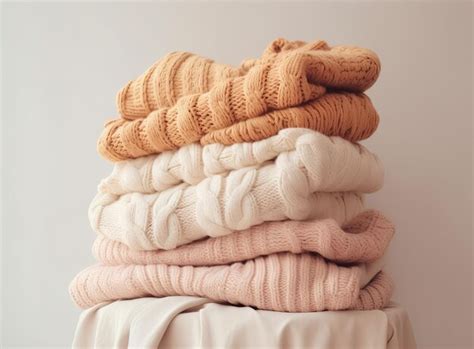 Premium Photo Stack Of Warm Cozy Knitted Women S Sweaters Cozy Autumn