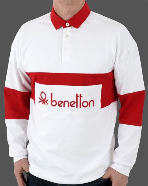 Benetton Rugby Shirt White Red S Casual Classics