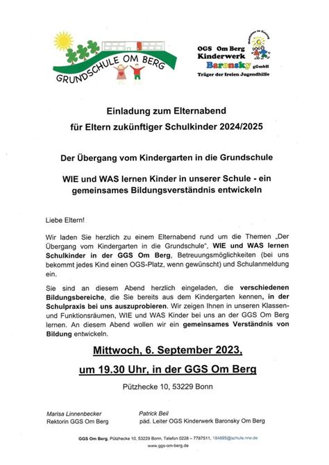 Einladung Zum Elternabend F R Eltern Zuk Nftiger Schulkinder