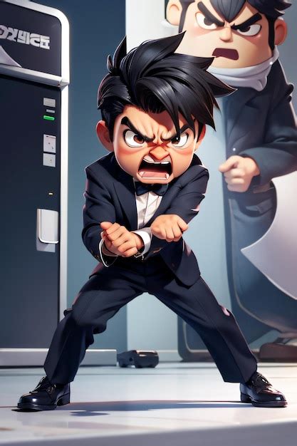 Premium AI Image 3D Chibi A Cartoon Character Dressed In A Suit And