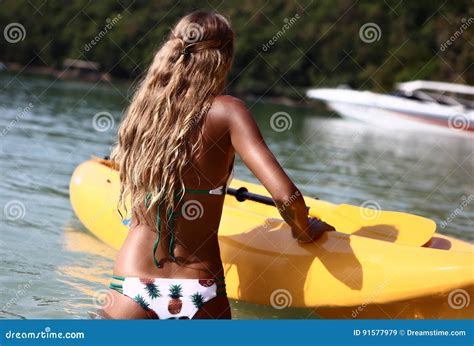 A Girl On A Kayak Stock Image Image Of Thailand Ocean 91577979